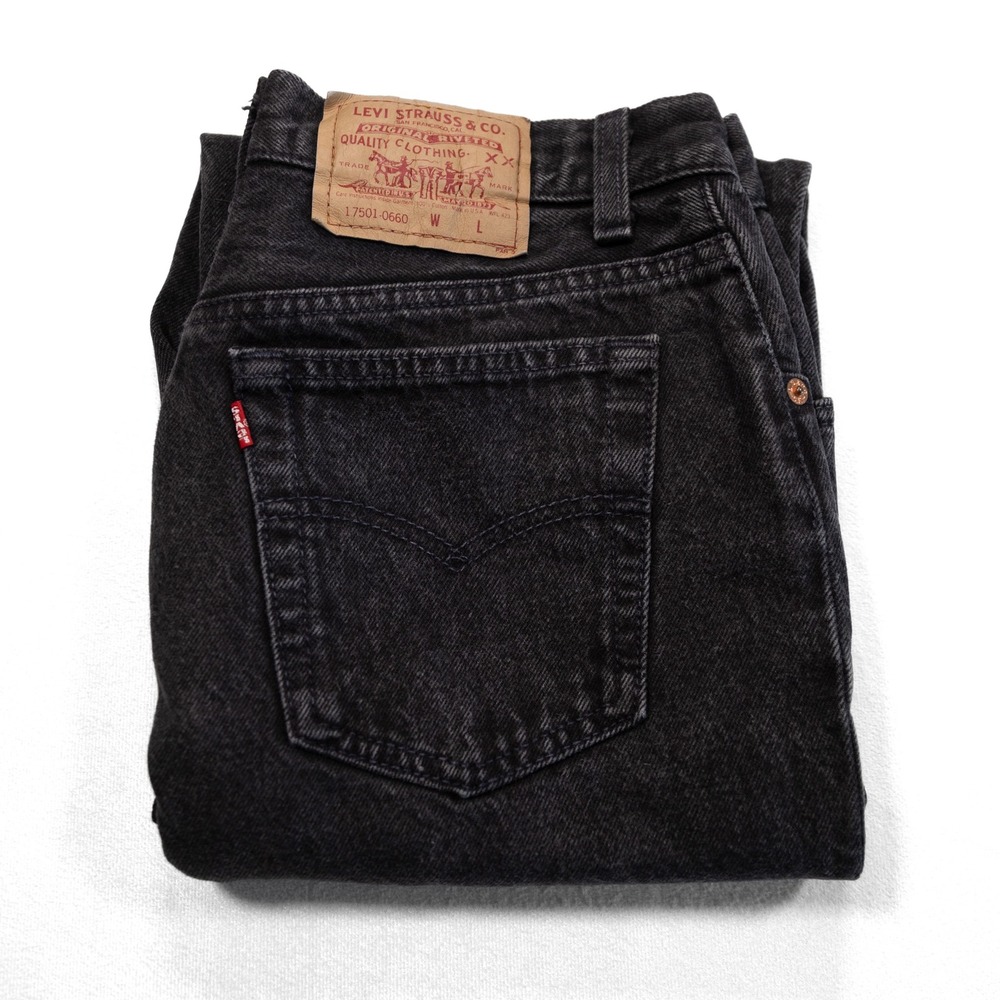 VINTAGE LEVI'S‎ Women's 11M Black Denim Straight Leg High Rise Raw Hem Jeans USA